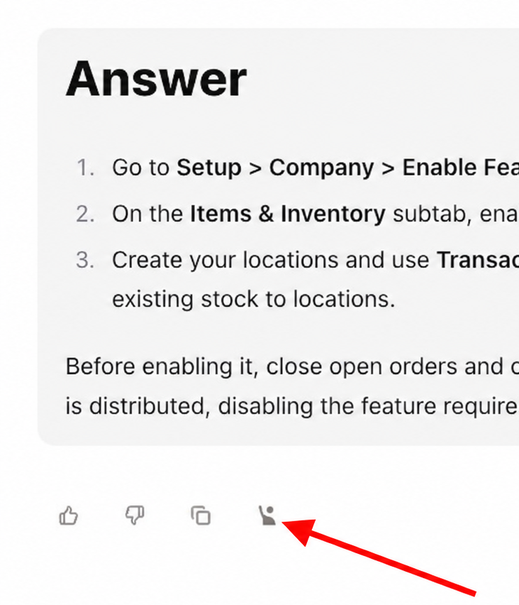 A red arrow points to the help icon below a Cadbury response