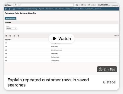 A NetSuite video walkthrough embedded in a Cadbury answer