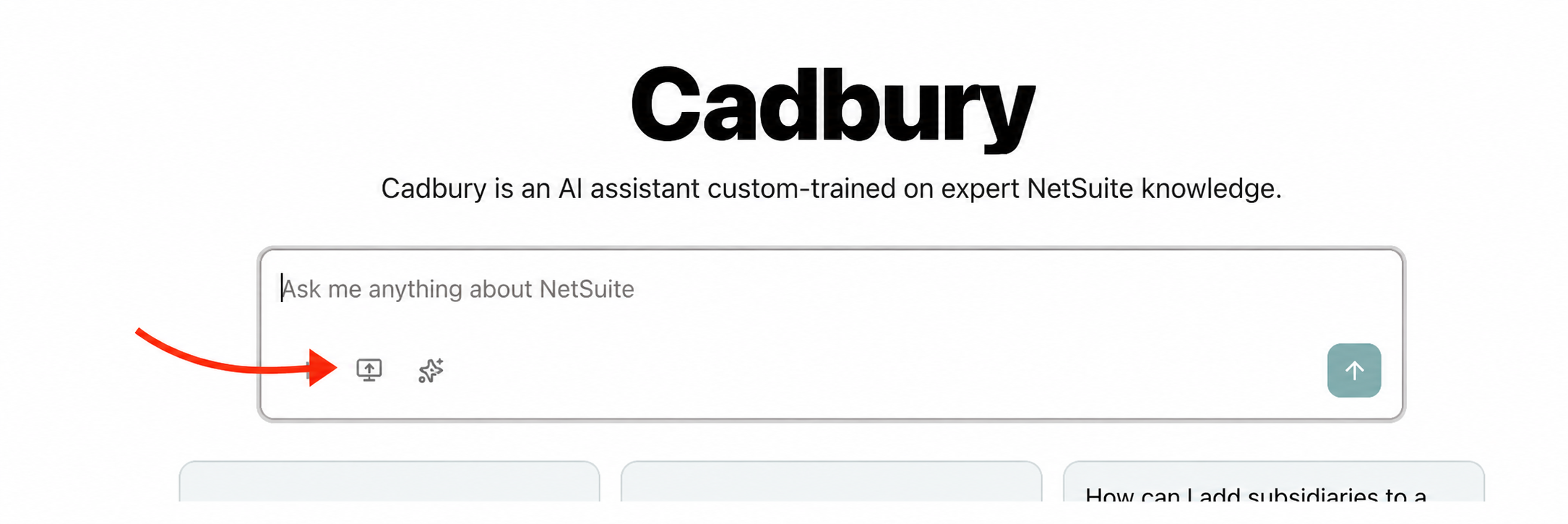 The screen-sharing control in Cadbury's NetSuite question box