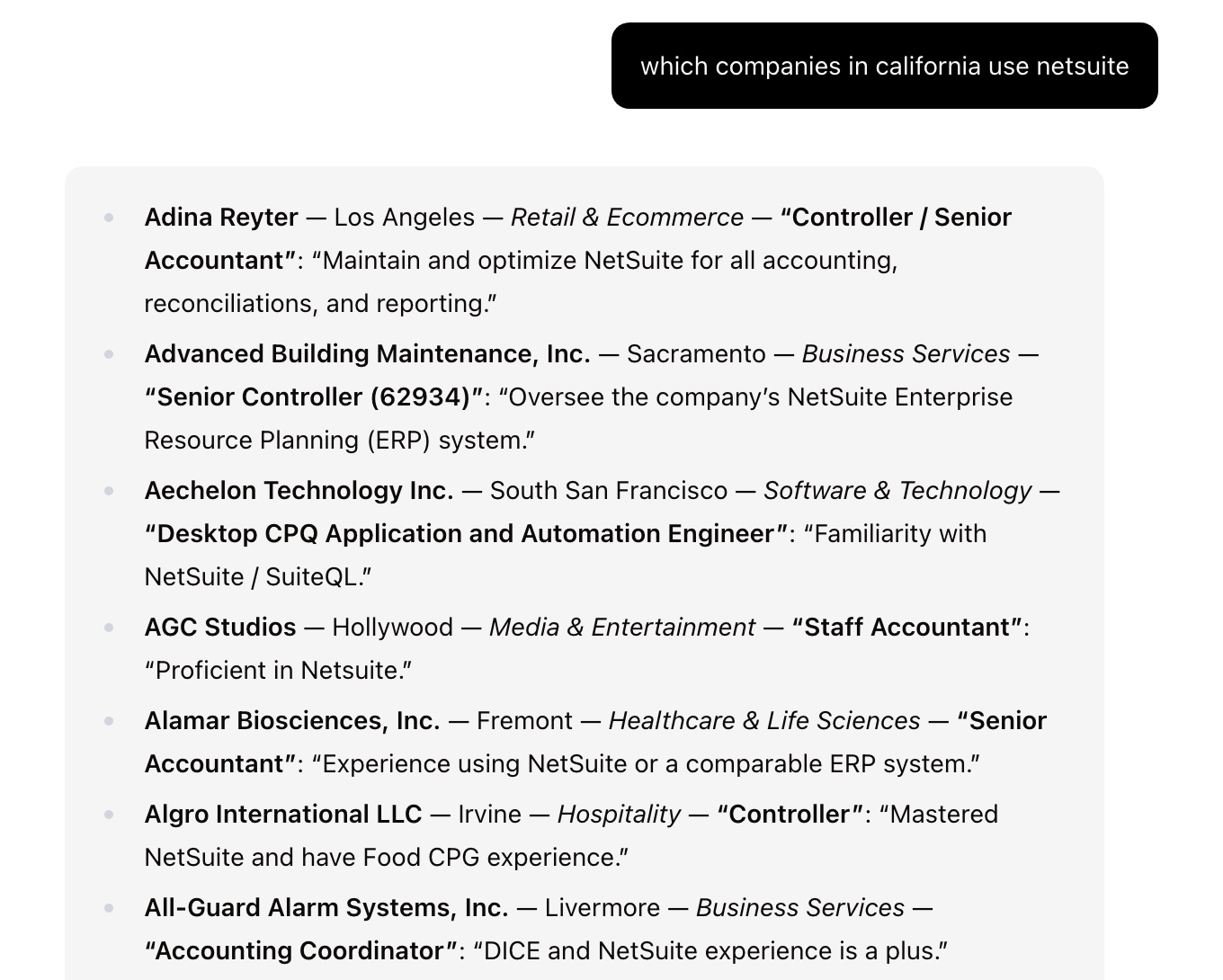 Cadbury listing California companies that use NetSuite