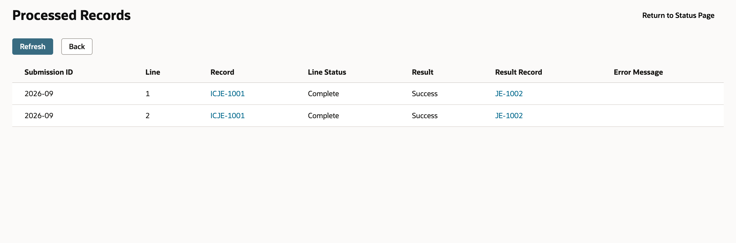 Completed elimination result links to the generated elimination journal.