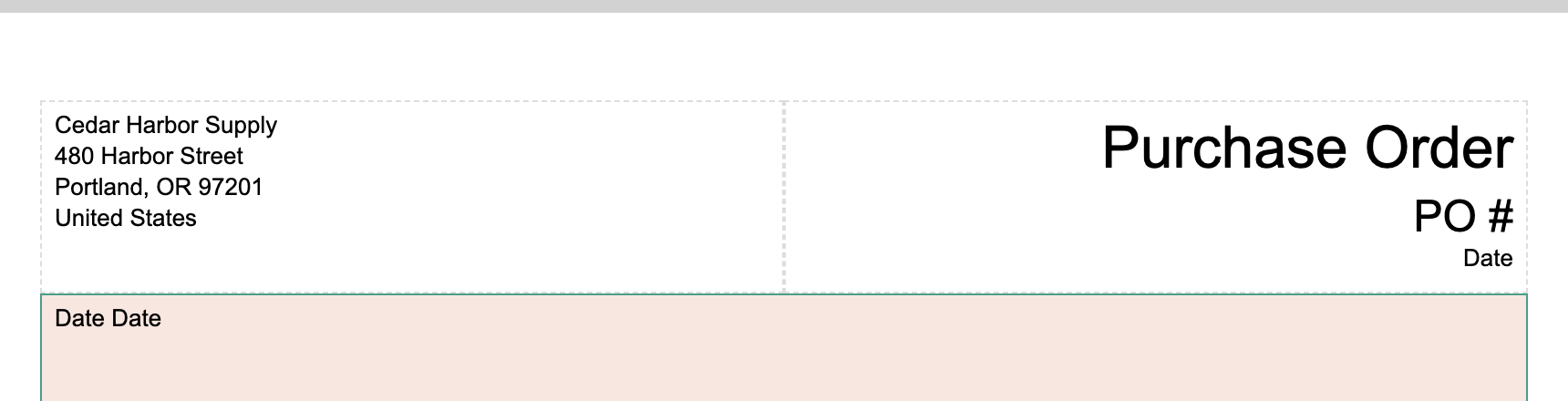 The cell contains separate Date label and value placeholders.