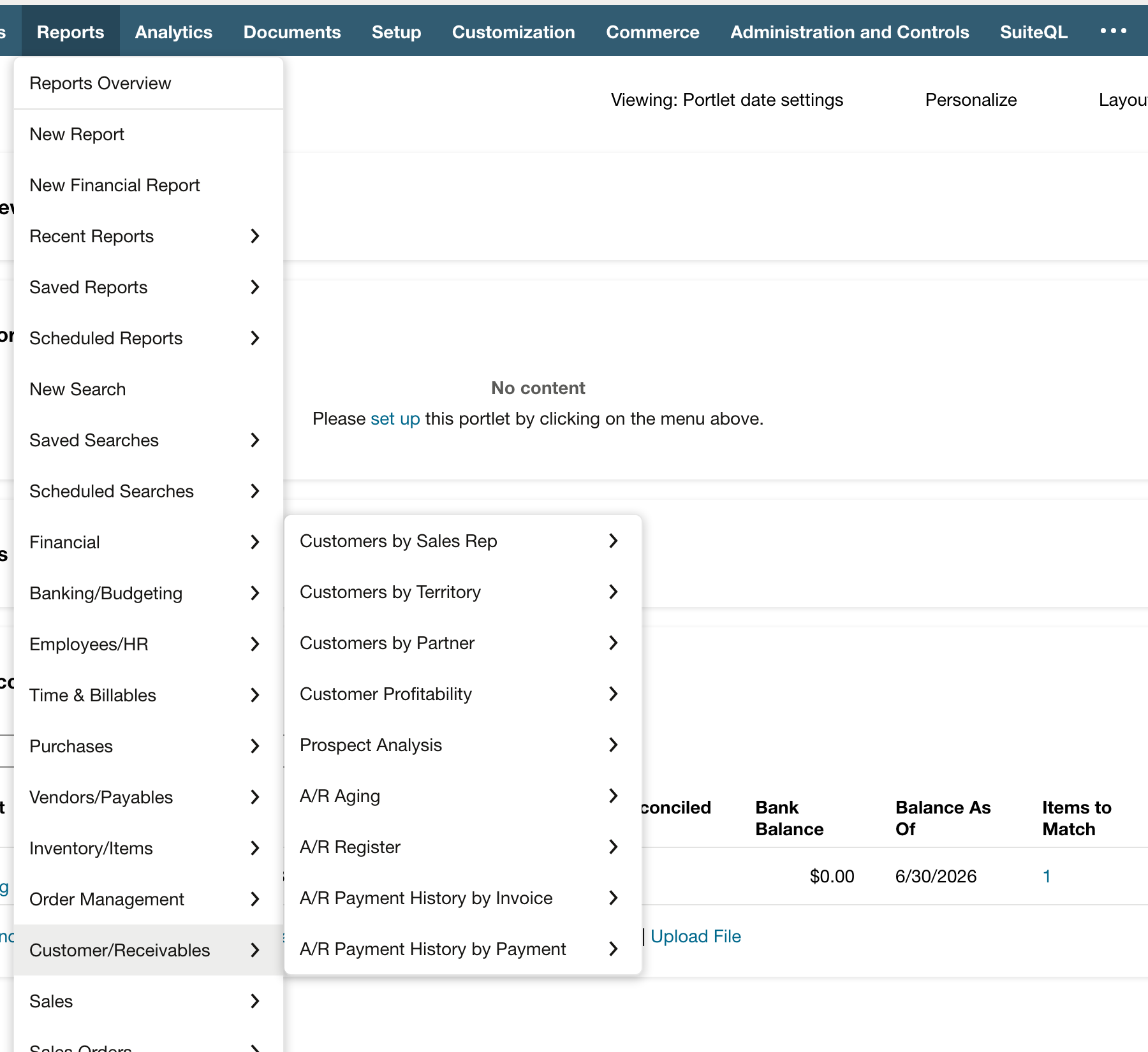 NetSuite: Open the A/R Aging report from Customer/Receivables.