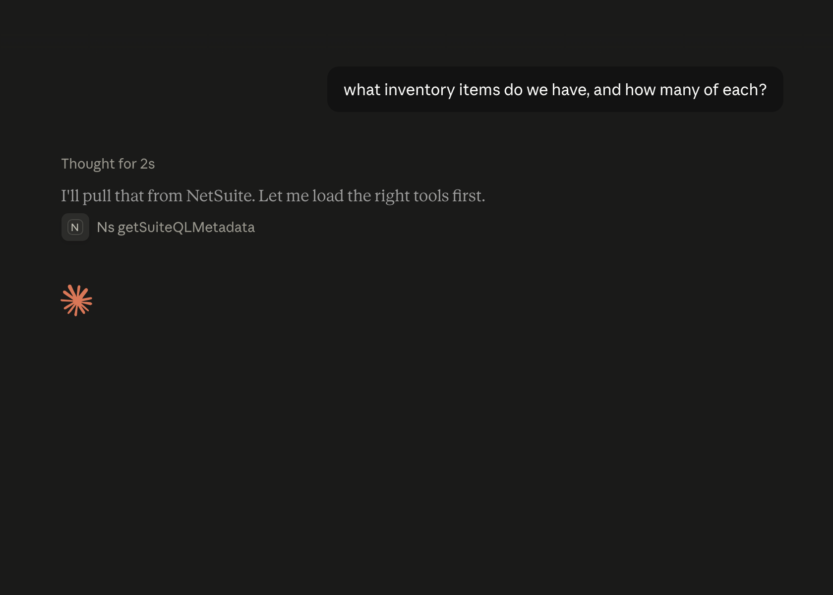 The inventory question is submitted in the Claude conversation.