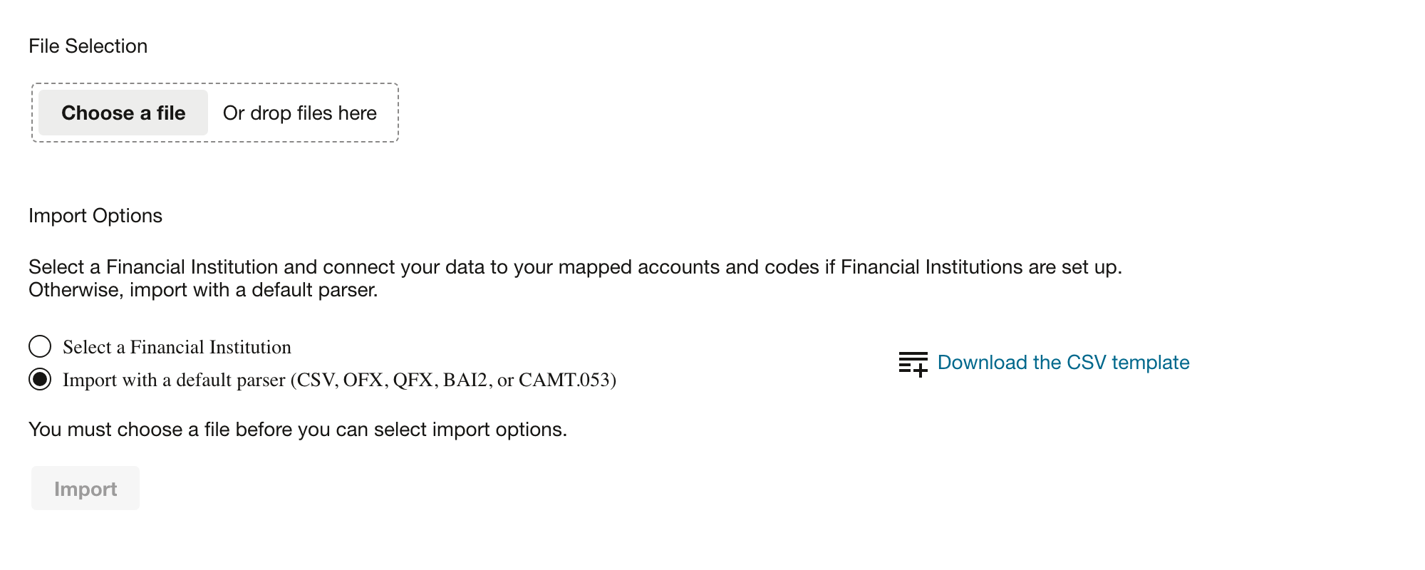 Choose the statement file on the Manual Import page.