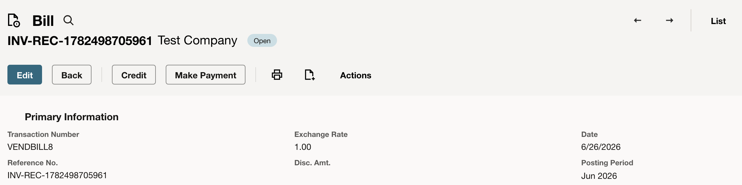 NetSuite: Start the payment from the bill you intend to settle.