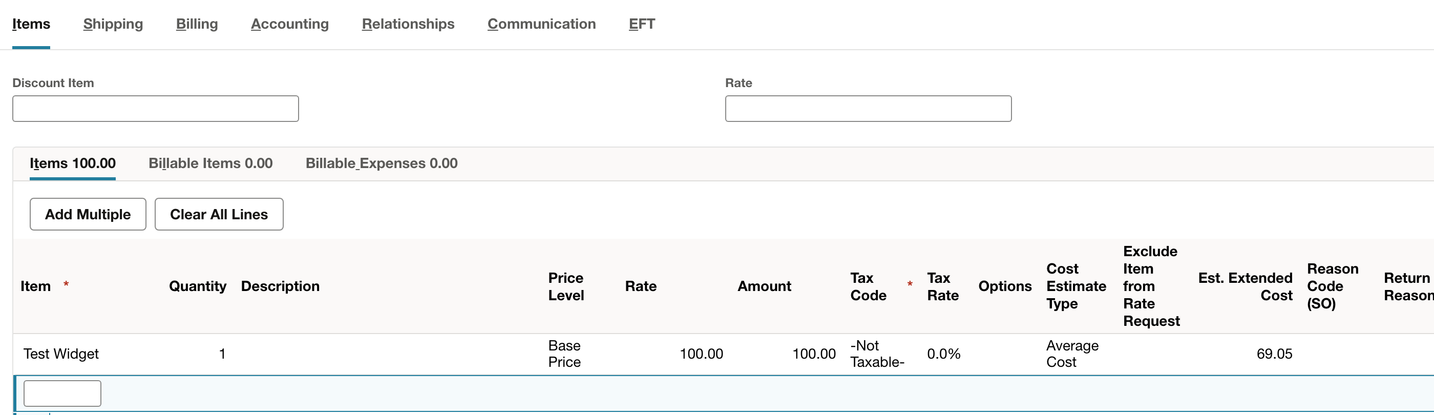 NetSuite: Review the item quantity and cash-sale amount.
