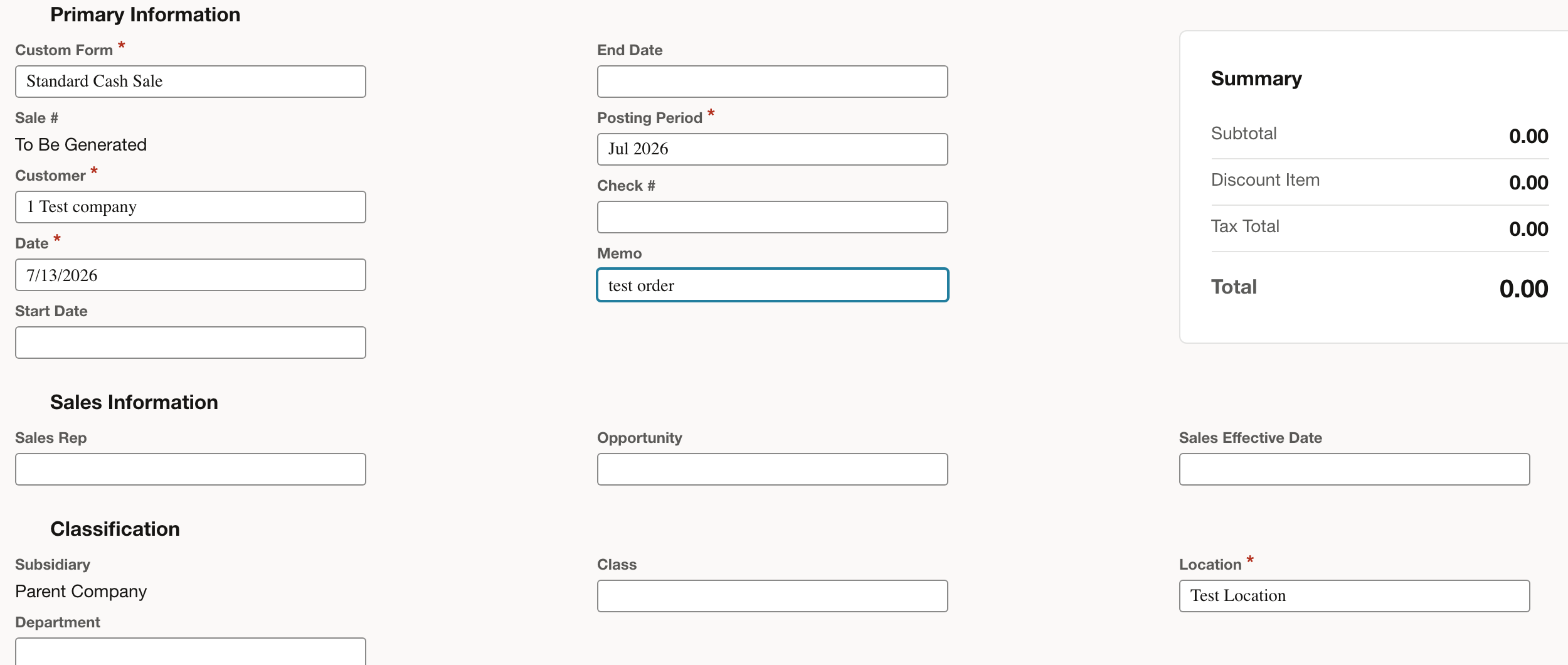 NetSuite: Confirm the customer and transaction details before adding items.