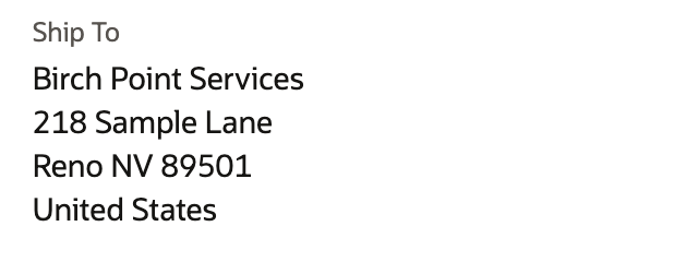 Drop-ship PO showing Birch Point Services as the delivery destination