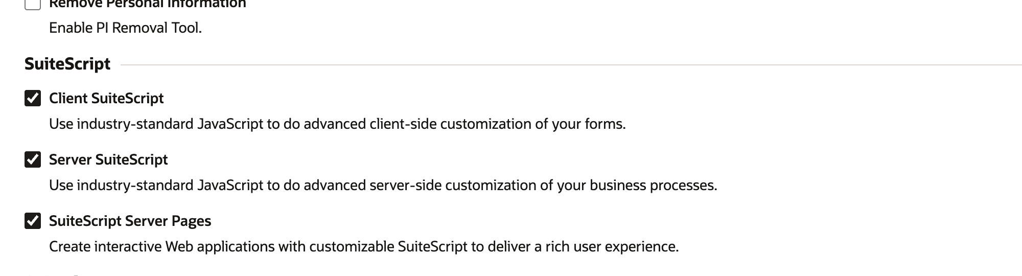 Enable Features, SuiteCloud subtab, with Server SuiteScript checked and a red arrow pointing at it.