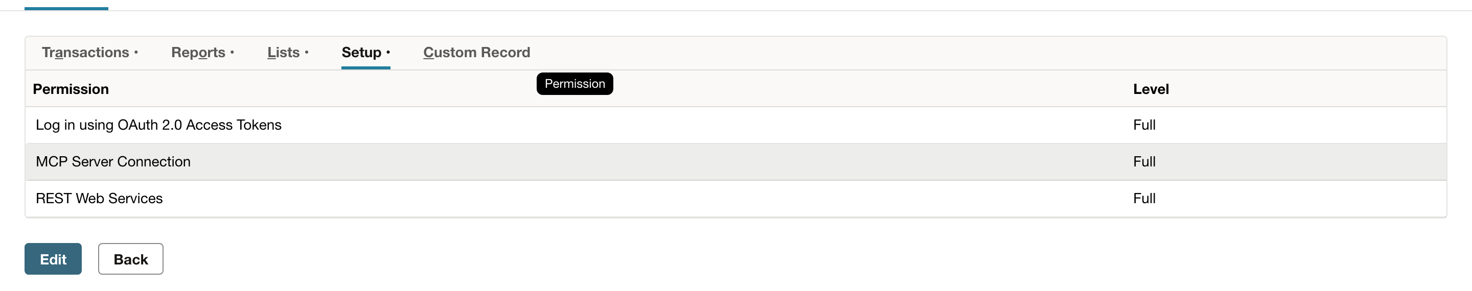 Inspect the MCP role permissions before assigning or authorizing the user.