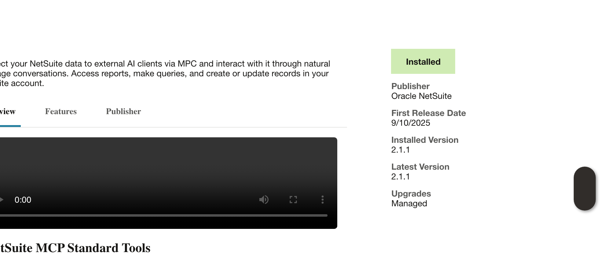 MCP Standard Tools listing with Installed status.