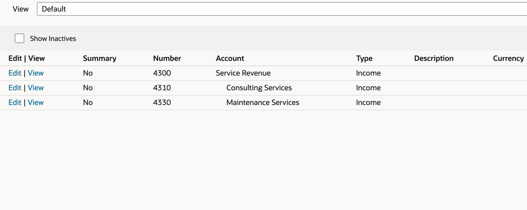 Review the parent and neighboring active income accounts before creating a new account.