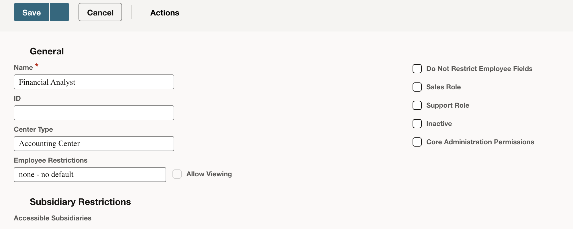The role name and the Find Transaction permission are shown at the View level.
