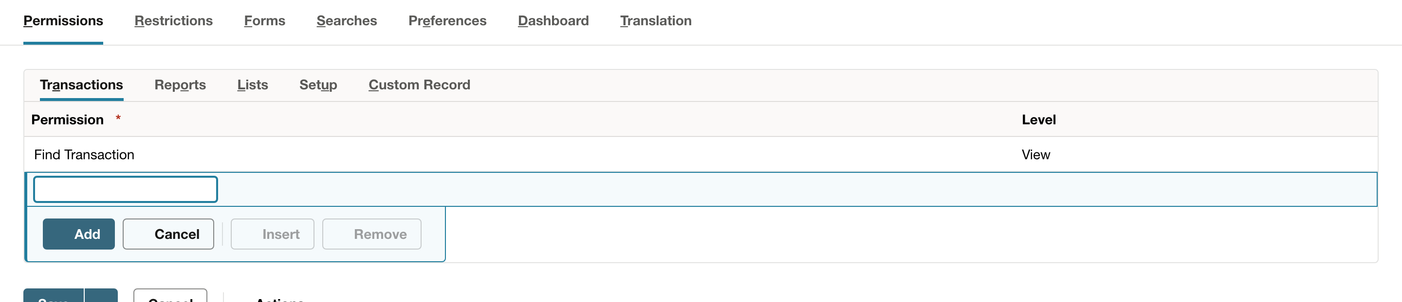 Review the permission row before selecting Save.