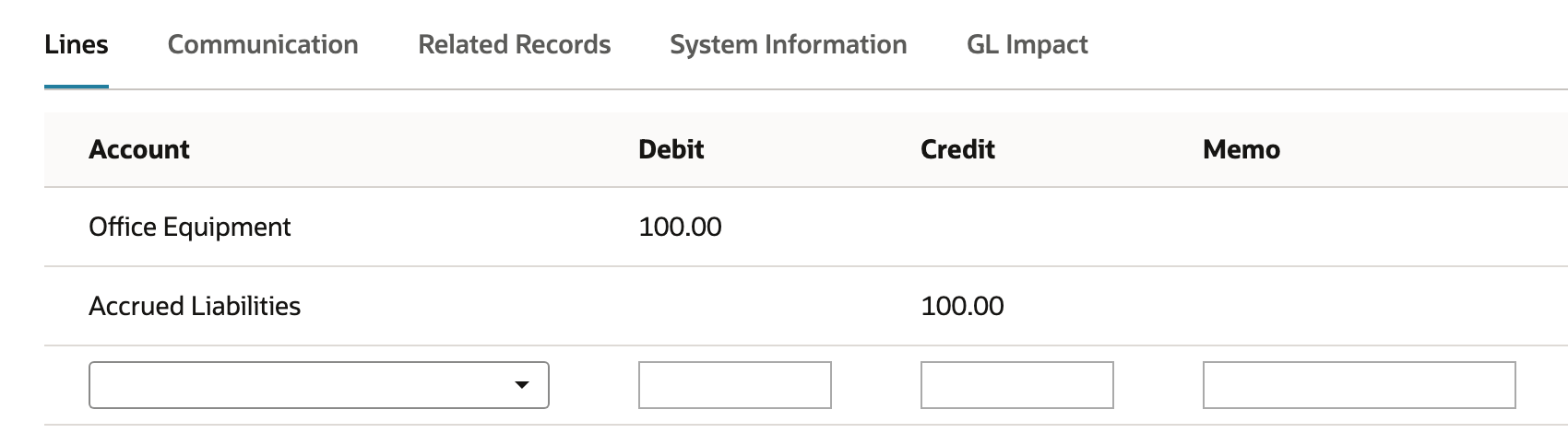 The starting journal balances at $100 without the triggering expense account.