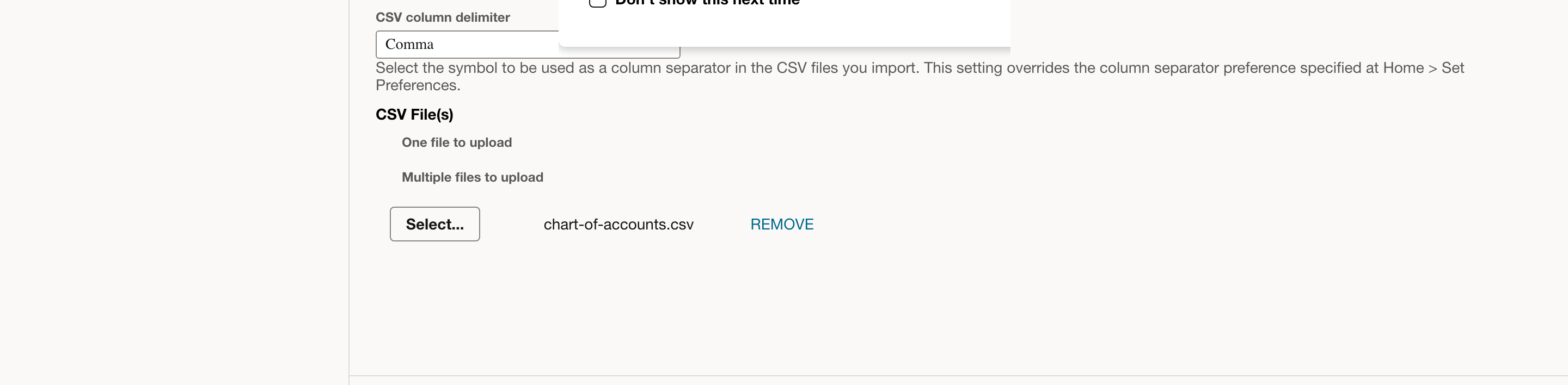 Confirm that the intended CSV appears in the upload area.