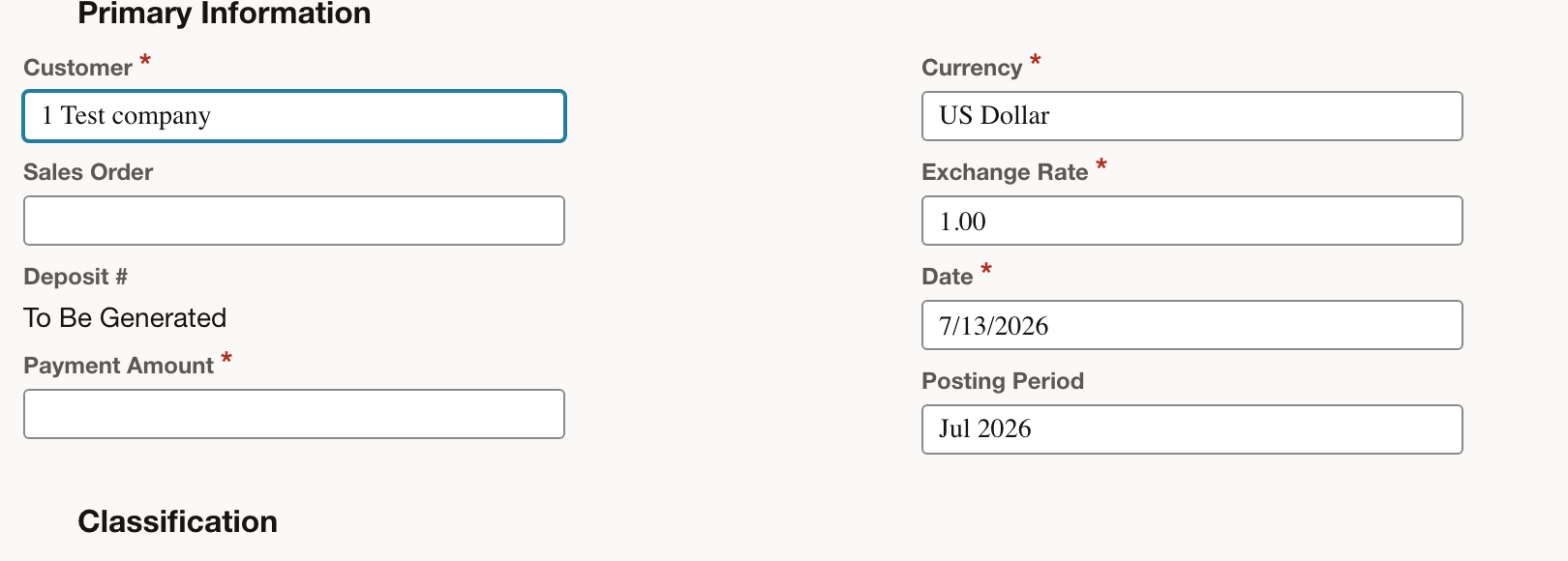 NetSuite: Start with the customer who made the advance payment.