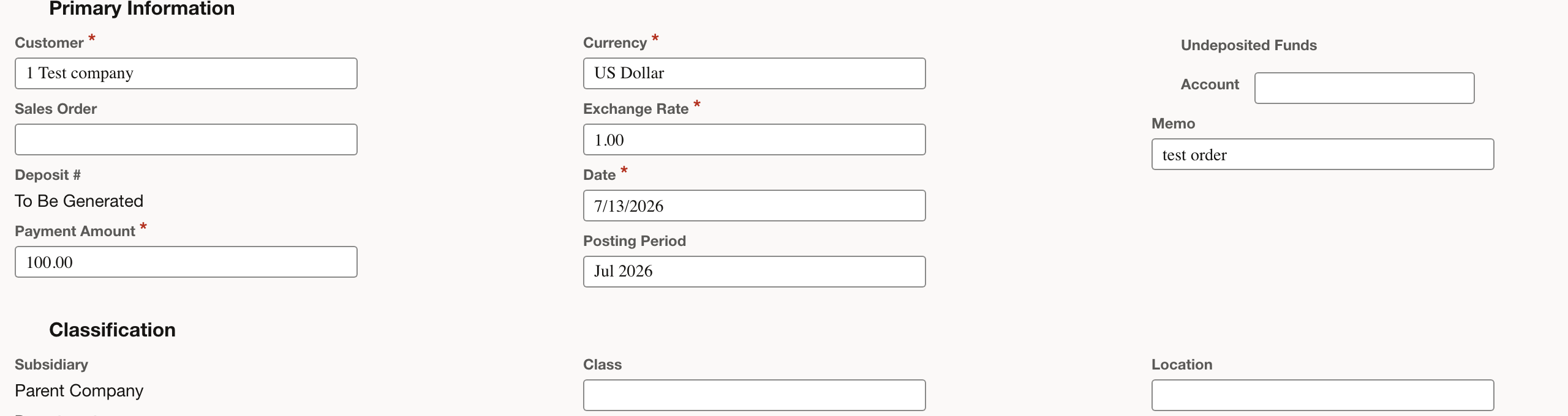 NetSuite: Review the payment amount and where the deposit is recorded.