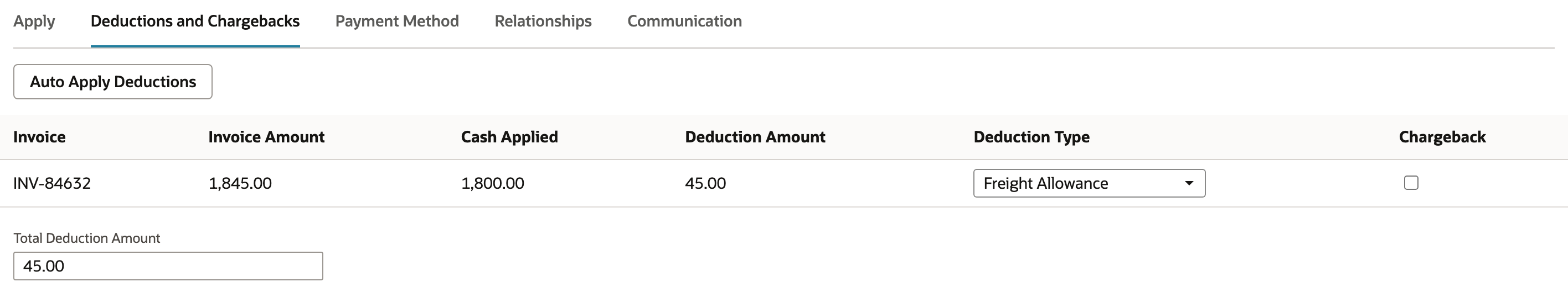 Review the $45.00 Freight Allowance deduction before saving.