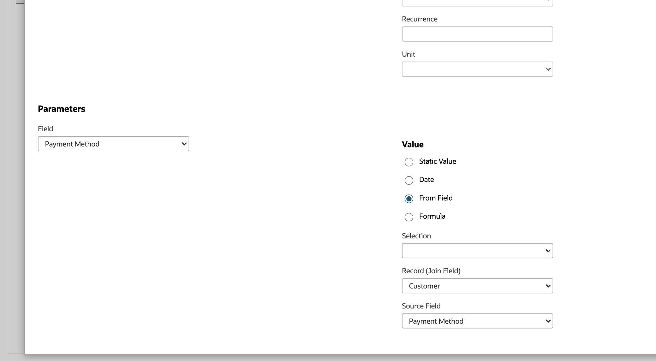 NetSuite Set Field Value parameters sourcing Payment Method from the Customer record