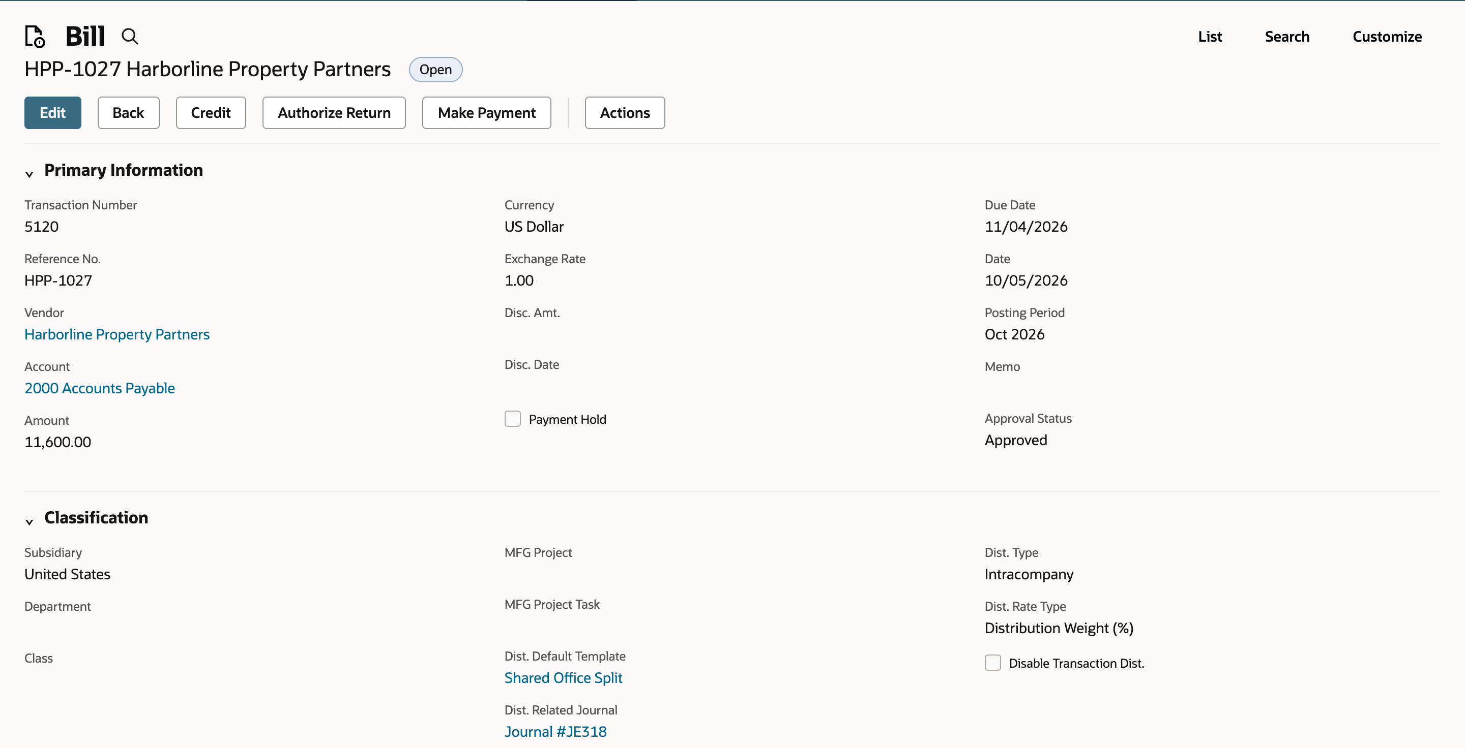 Bill HPP-1027 Classification: Dist. Related Journal now shows the link Journal #JE318.