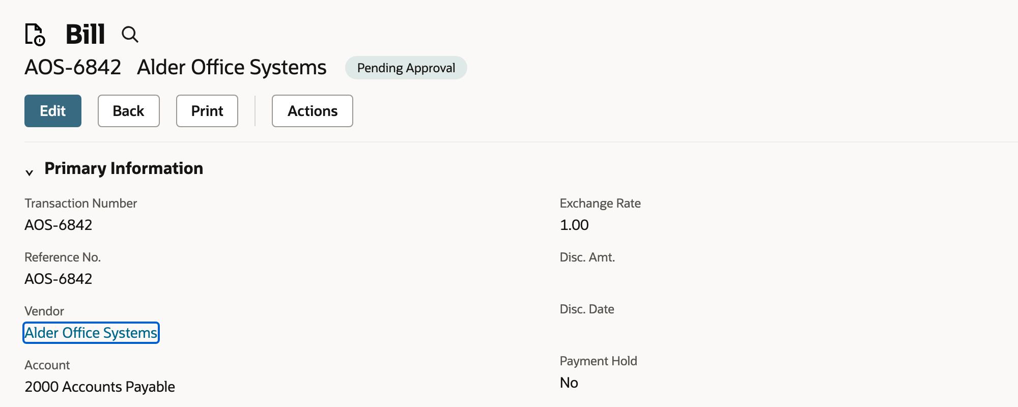 Review the saved bill and its approval status.