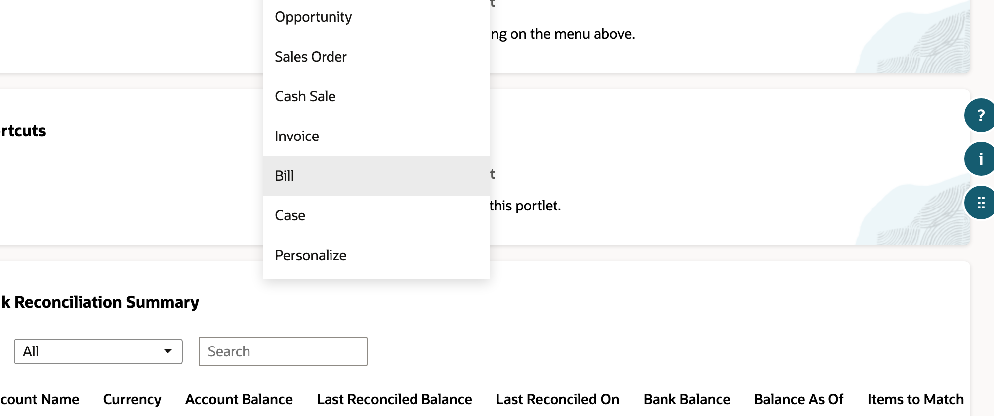 Choose Bill from the expanded Create New menu.