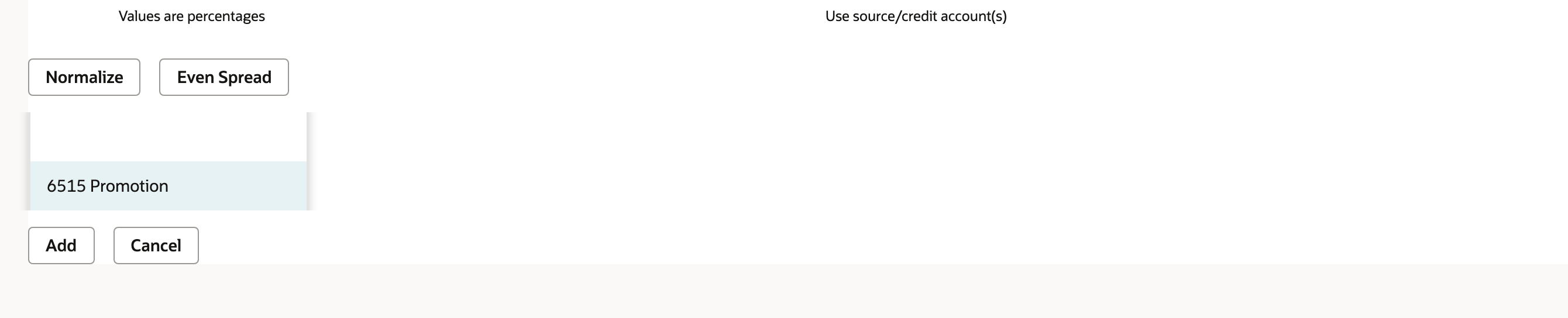 Source account and percentage allocation options