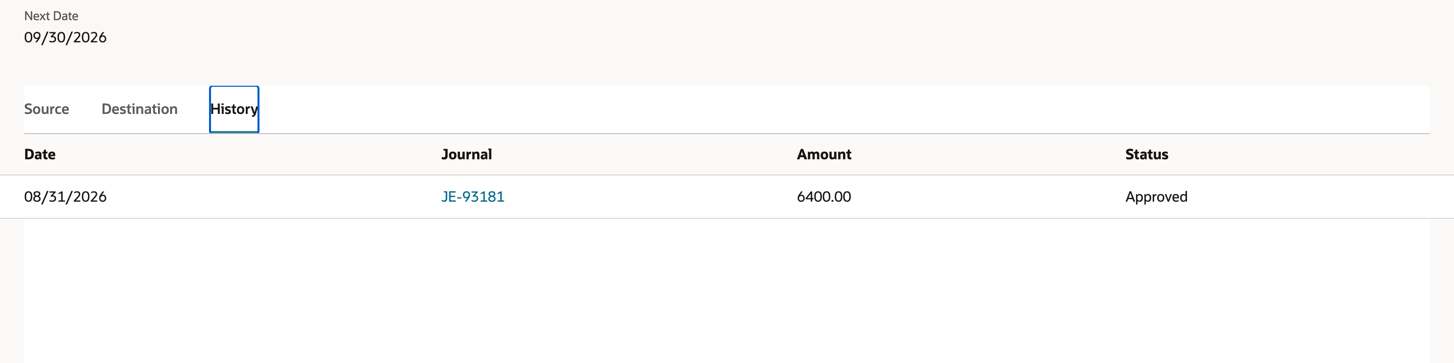 History entry for the generated allocation journal
