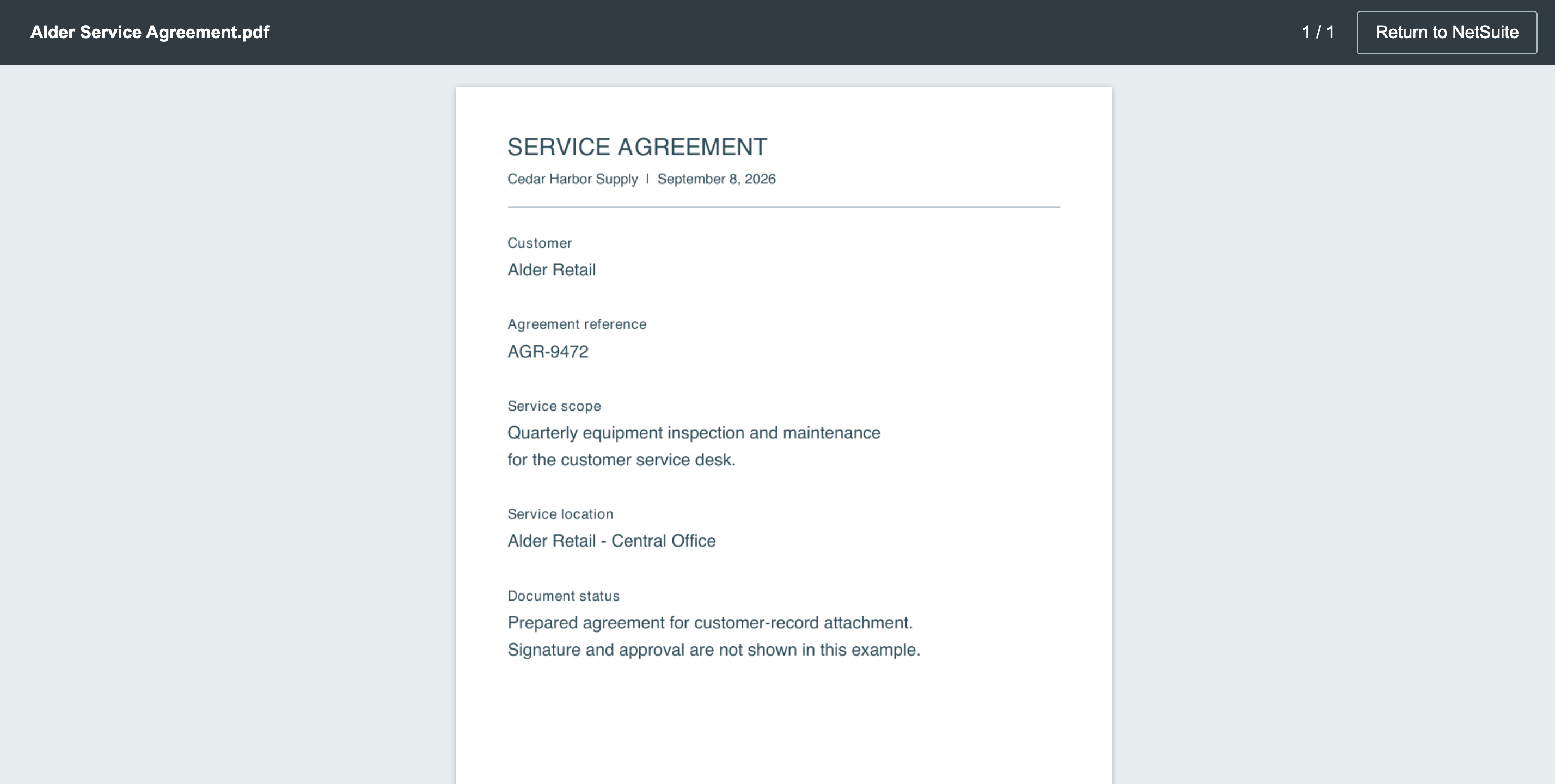 Review the prepared customer agreement before attaching it.
