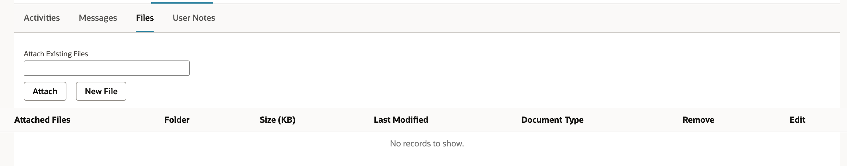 The customer’s Files sublist is empty before the upload.