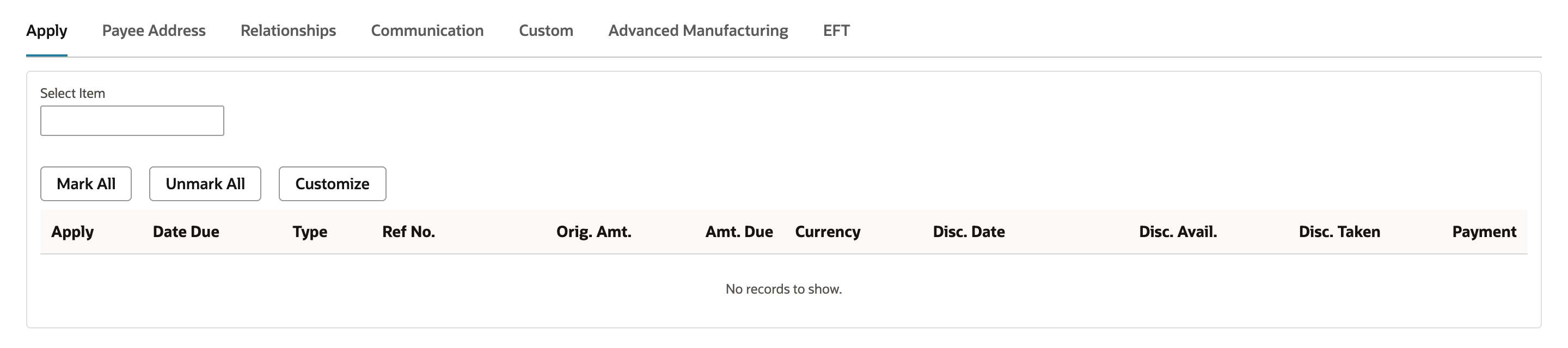 Apply subtab on Pay Single Vendor showing No records to show
