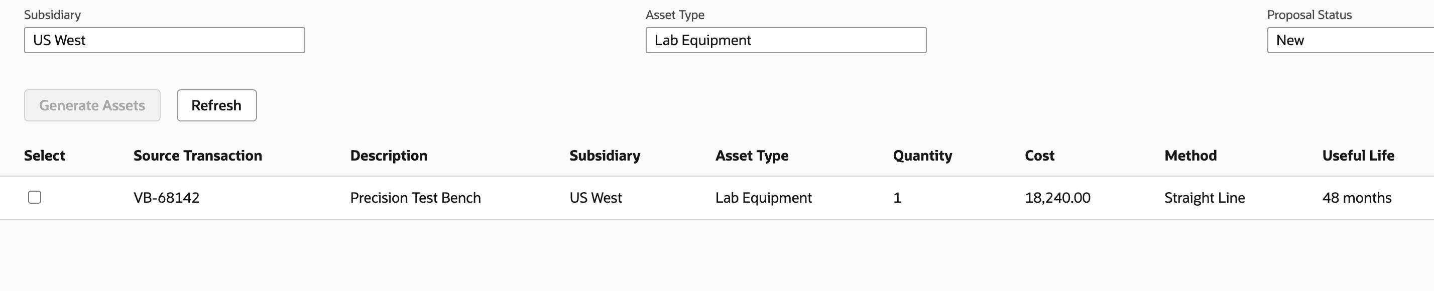 The proposal identifies the purchase, one asset and its $18,240 cost.