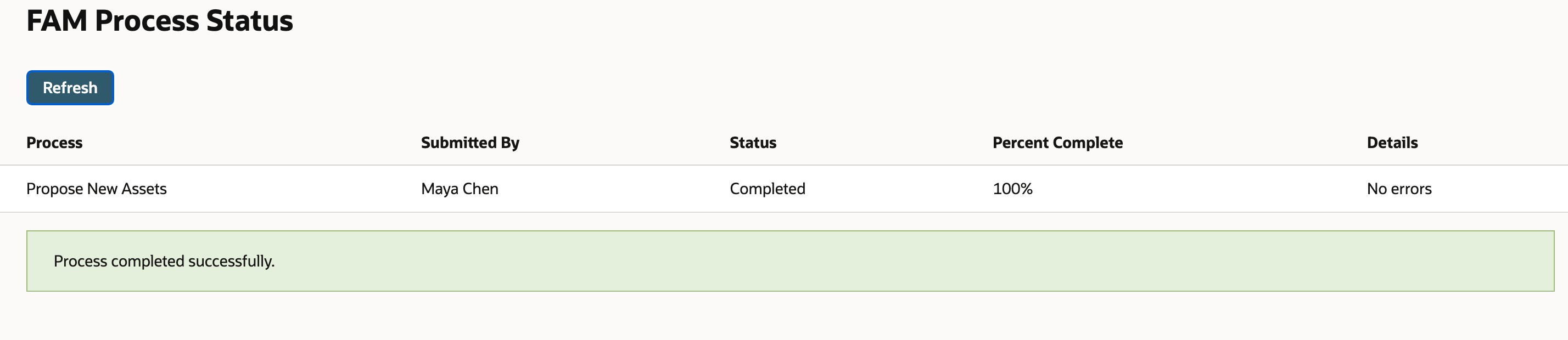 The proposal background process completed without errors.