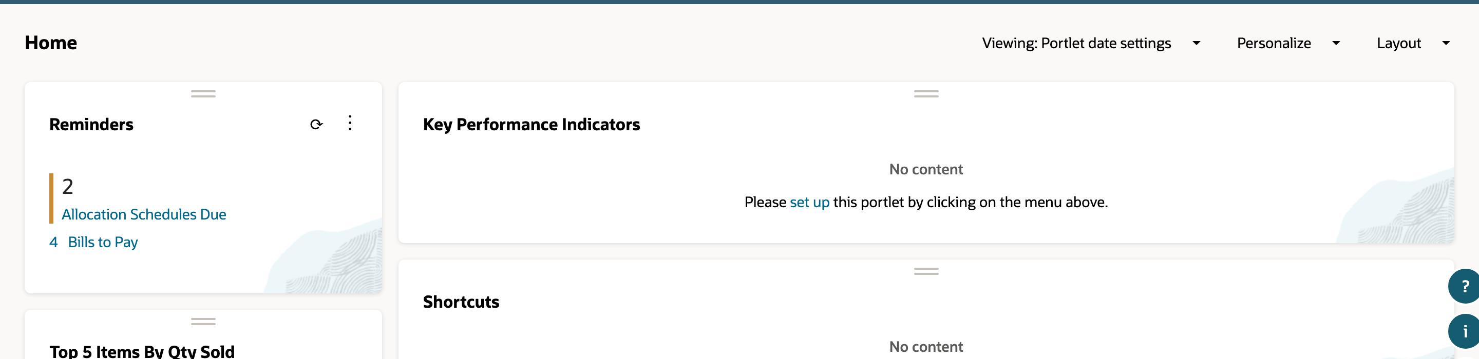 NetSuite Home dashboard Reminders portlet showing 2 Allocation Schedules Due