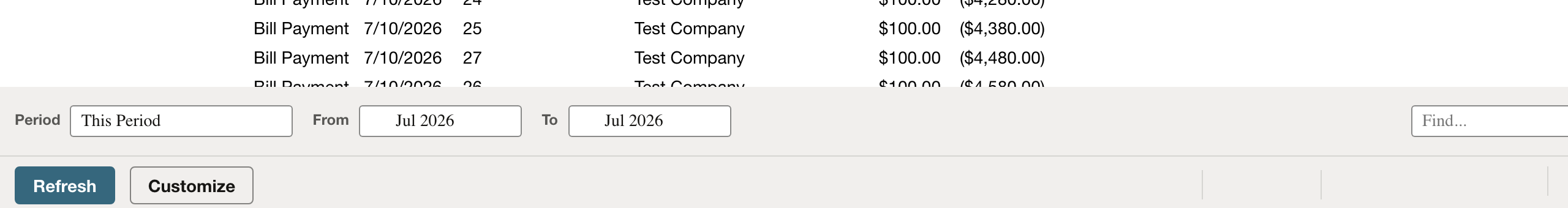 NetSuite: The range controls which ledger activity appears.