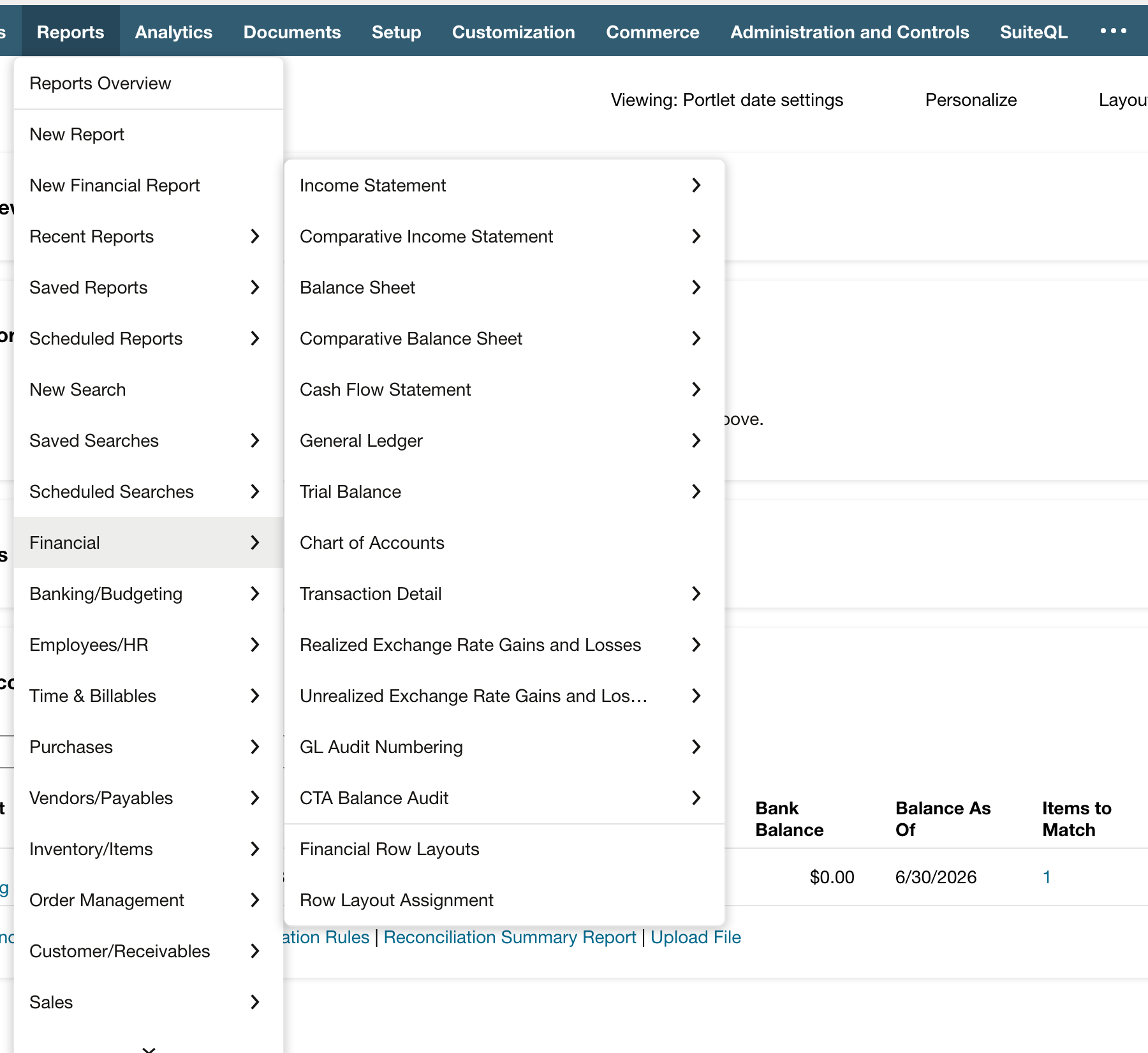 NetSuite: Open General Ledger from the Financial reports menu.