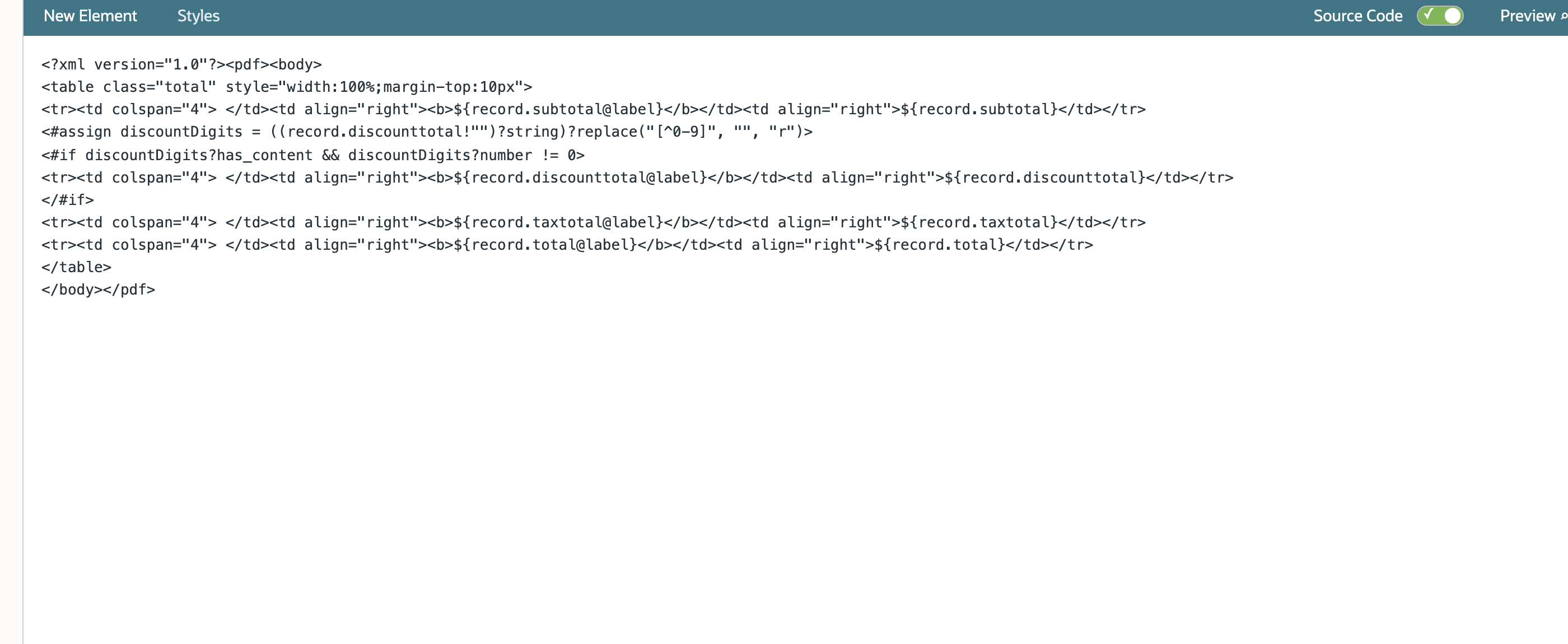 Source Code wraps the complete Discount table row in the discountDigits condition.