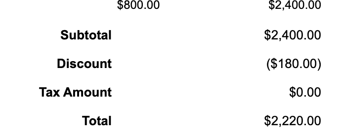 CS-7202 prints a Discount row of ($180.00) and Total of $2,220.00.