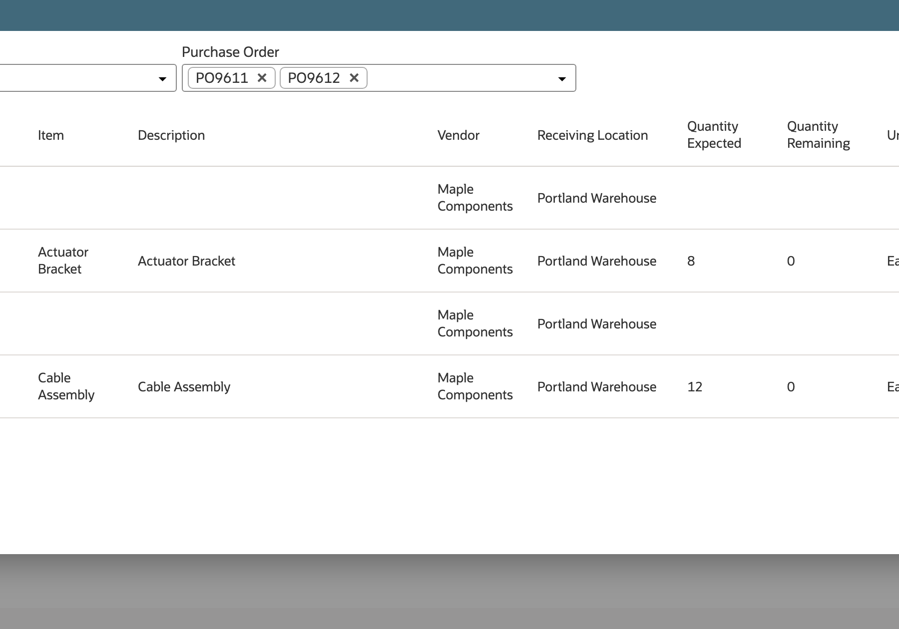 Both eligible PO lines are selected for the same shipment.