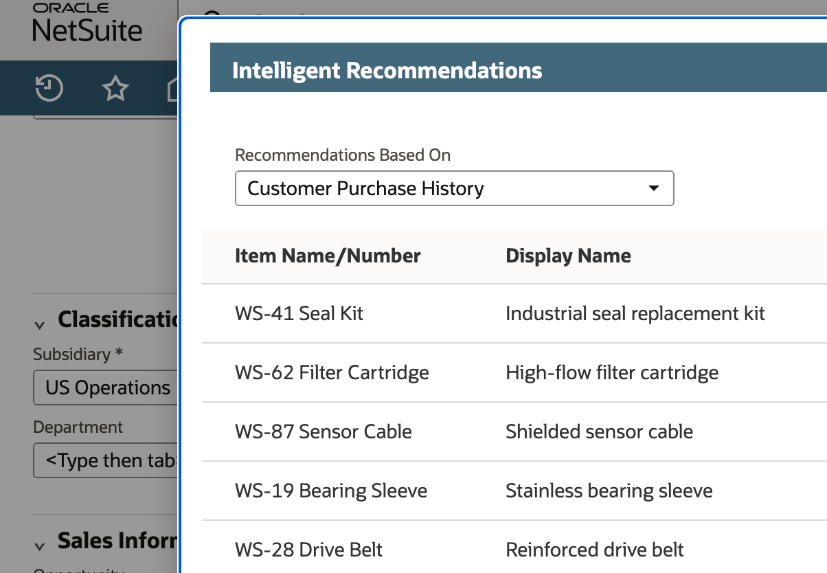 Review the recommendation basis and the suggested items before choosing any quantities.