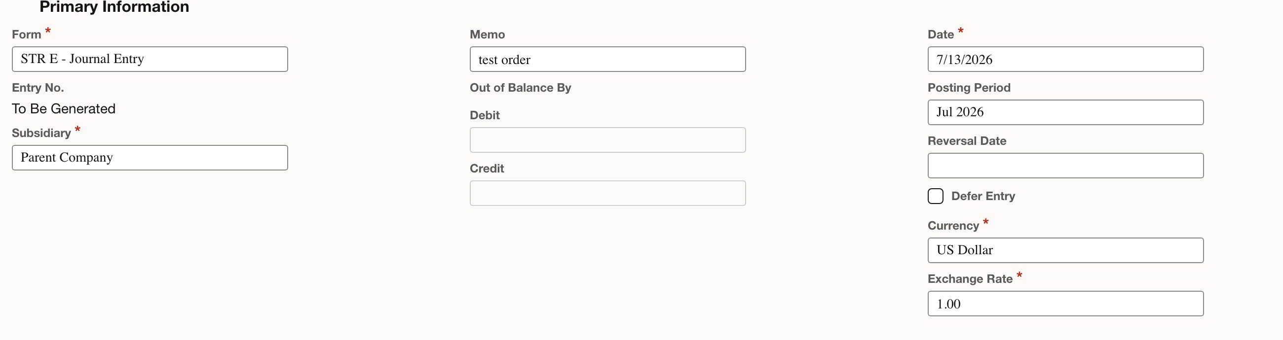 NetSuite: Check the journal’s period and context before entering lines.