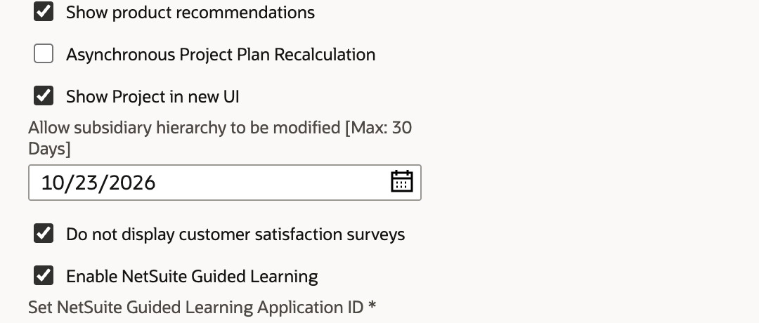 Allow subsidiary hierarchy to be modified [Max: 30 Days] now reads 10/23/2026.
