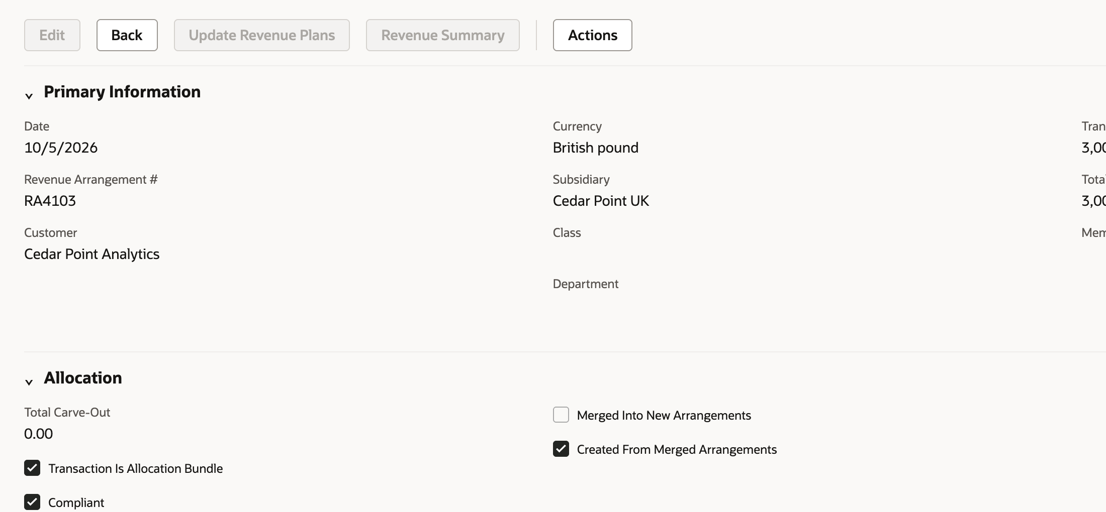New arrangement allocation section with Created From Merged Arrangements checked