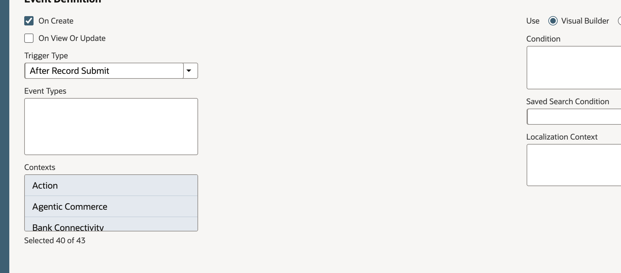Workflow event settings with On Create selected and After Record Submit trigger