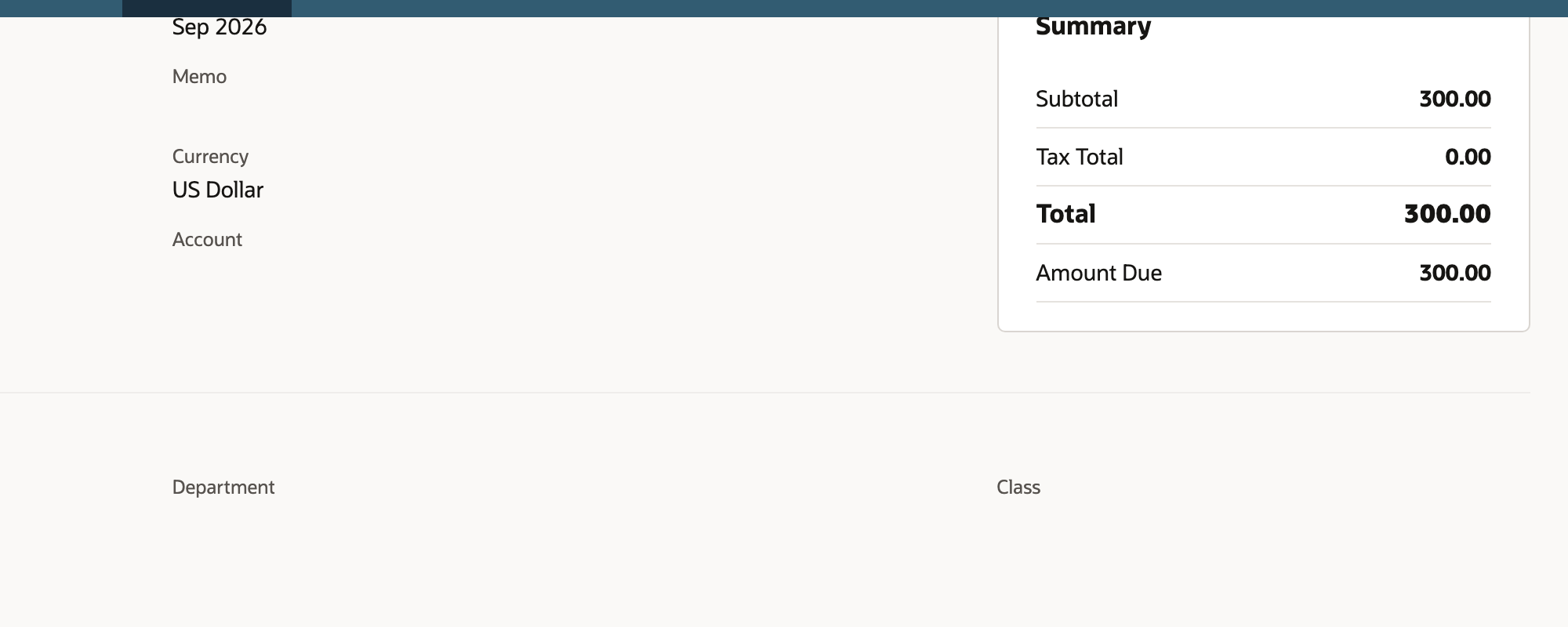 Open invoice with 300.00 total and amount due