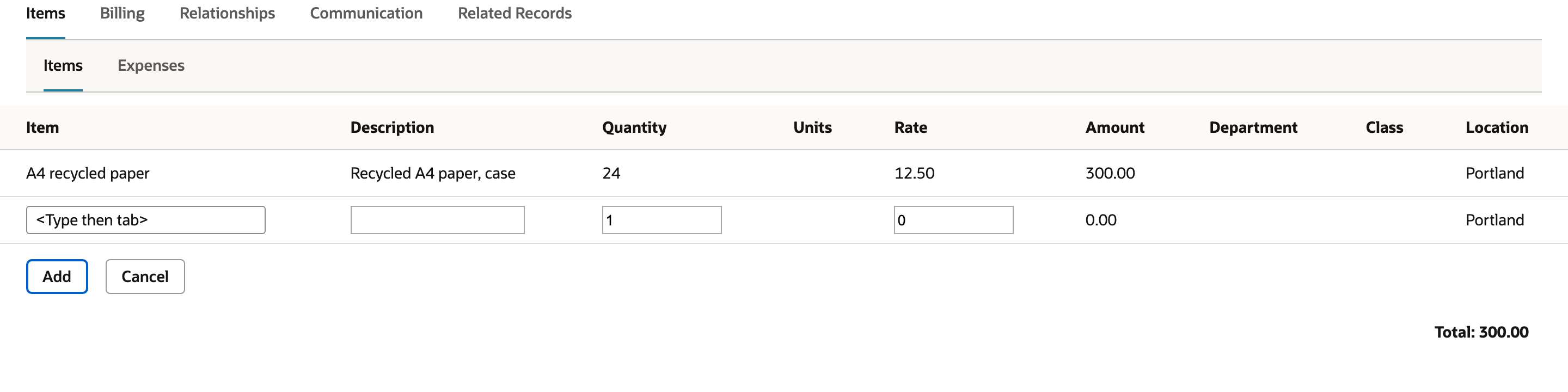 Sales Order line for 24 units at a 12.50 rate