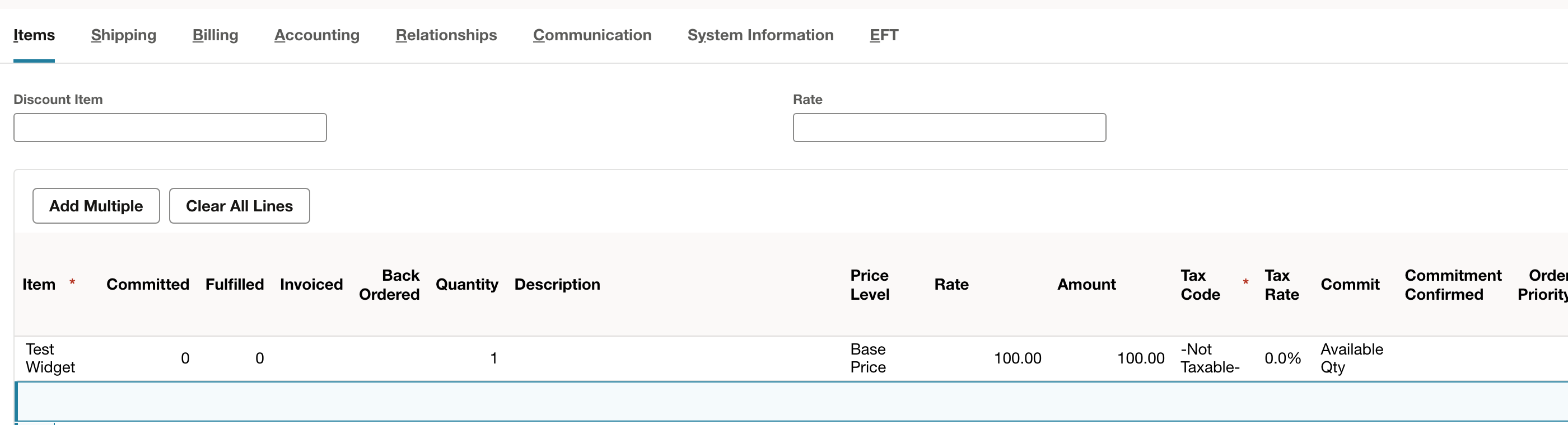 NetSuite: Check the copied quantity and price on the order.