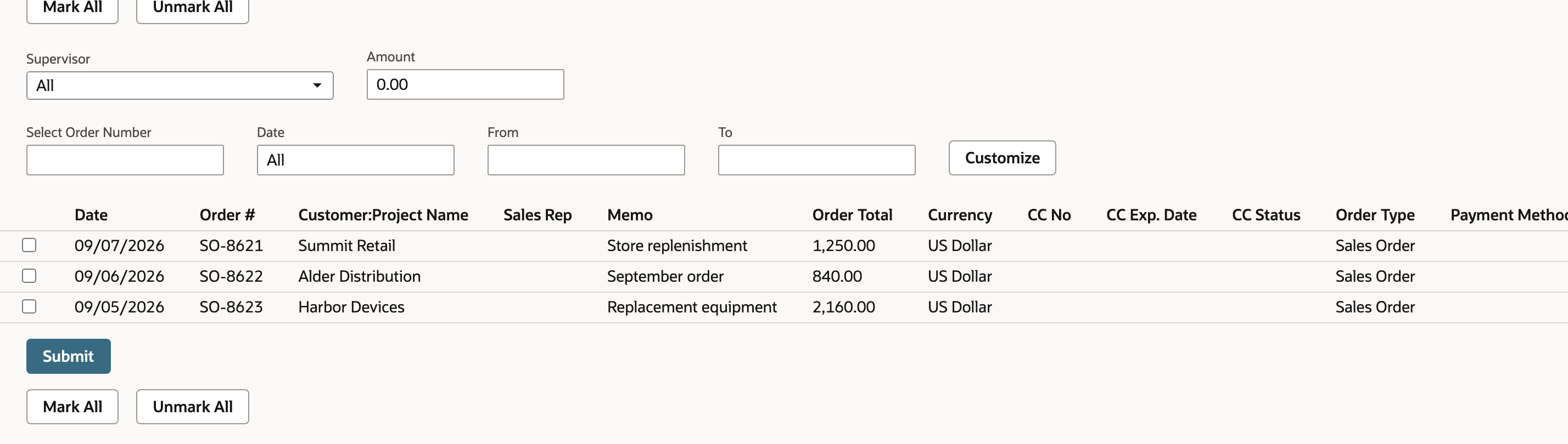 The approval reminder opens the three supporting orders.